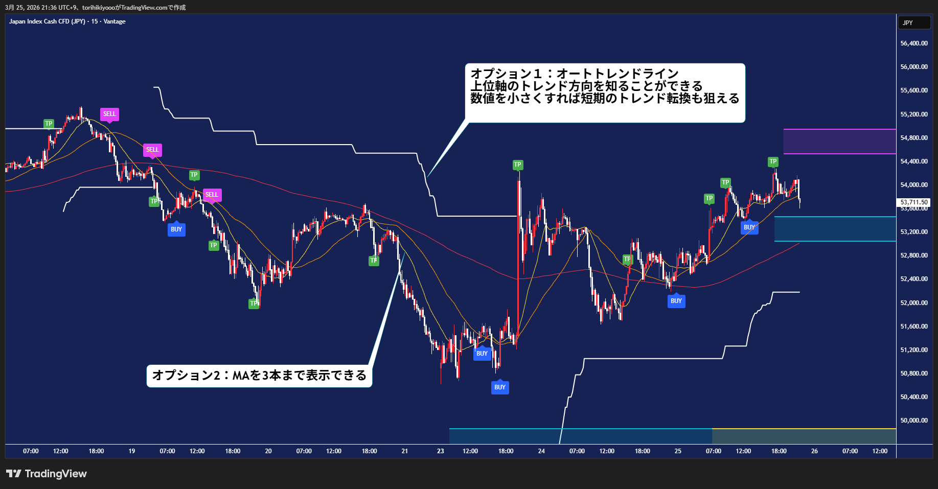 オプション — 自動トレンドラインとMA表示
